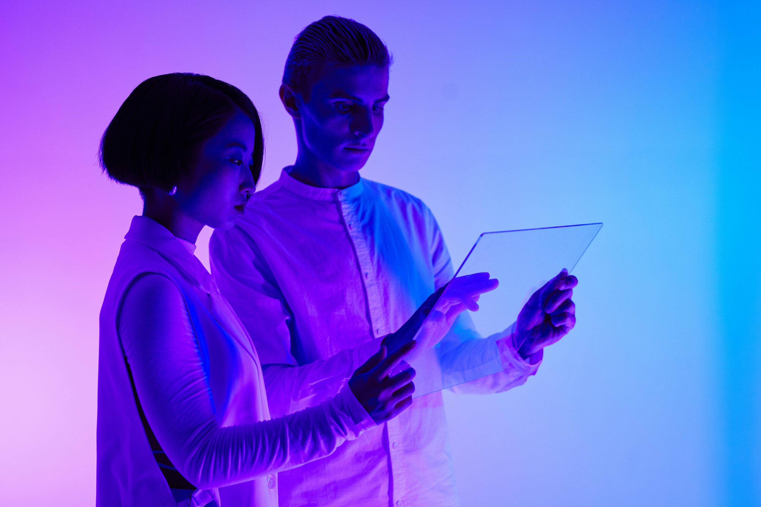 A person engaging with a realistic AI companion on a digital screen, symbolizing the future of human interaction.